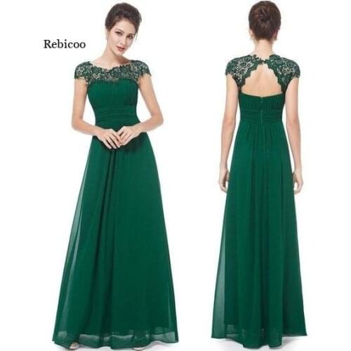 Ladies Elegant Evening Dresses New Lace Open Back Ruched Bust Cap Women Dress Chiffon Robe De Soiree