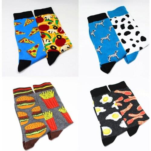 1 pair men socks Left and right feet different fashion male socks skateboard style cotton socks trend in the tube novelty funny