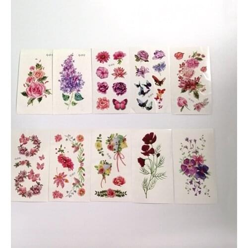 Flowers Temporary Tattoo Sticker Fake Tattoos Hand Face Foot Arm Body Art Butterfly 10pcs