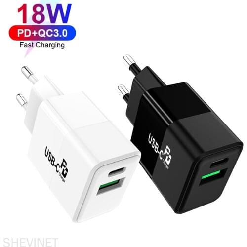 18W USB PD Type C Wall Charger Quick Charge QC3.0 Home Charger USB Charger with Full speed Compatible with Type-C