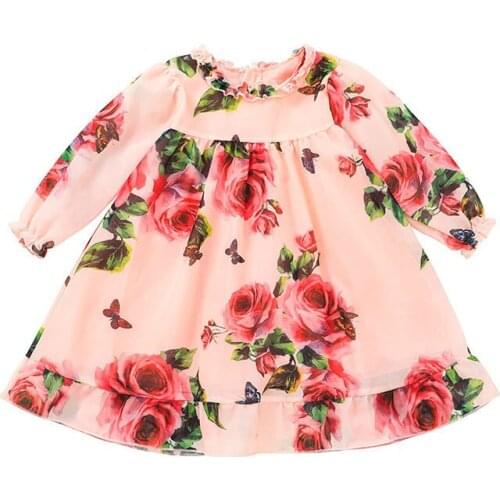2021 New Cute Kids Baby Girls Dress Flower Long Sleeve A-Line Dress Child Autumn Princess Costumes 18M-6Y
