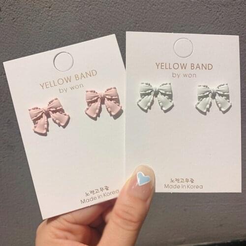 2021 New Korea Fashion Macaron Colored Bow Earrings for Woman Green Pink Bow Anime Earrings Contracted Sweet Jewelry Wholesale