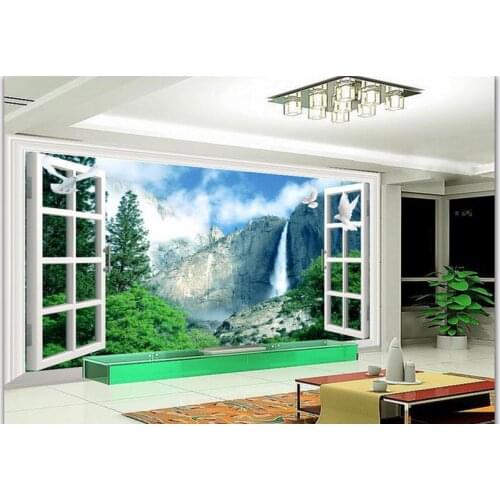 Customized 3d wallpaper 3d tv wall paper murals Wonderland waterfall scenery landscape outside the window 3 d TV setting wall