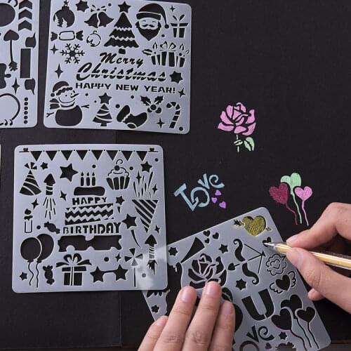 5Pcs/Set Childrens DIY Cutout Painting Template Hand Account DIY Album Theme Lace Ruler Drawing Board Stencil Decoration Tools