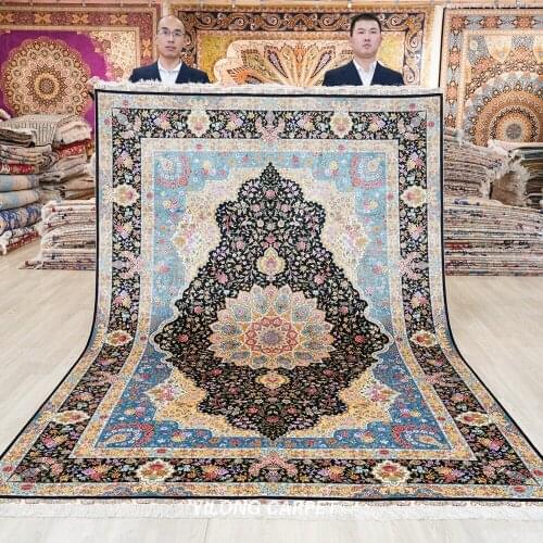 YILONG 6'x9' Turkish silk carpet vantage traditional dark blue hand made persian rug (ZQG408)