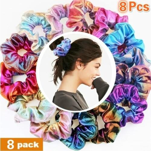 8 Pcs/lot Women Glitter Scrunchies Colorful Elastic Hair Rope For Girls Ponytail Holder Hair Bands Headwear Hair Accessories 052
