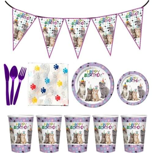90Pcs/Set Pet Cat Pet Cat Carnival Party Theme Birthday Party Decor Disposable Tableware Set Paper Plate Cup Baby Shower Decor