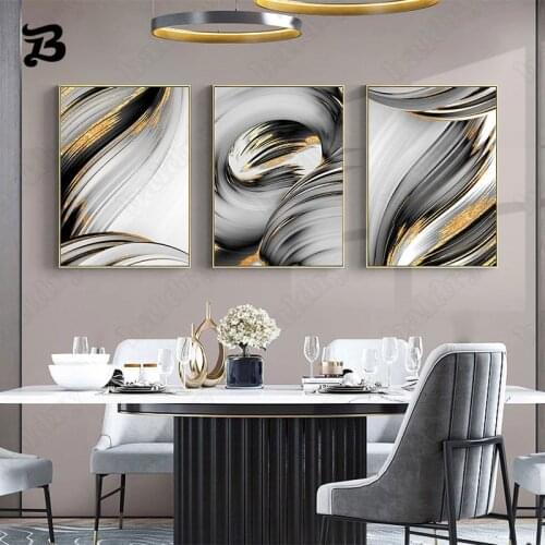 Abstract Line Canvas Painting Black and Gold Prints and Posters Modern Wall Art Pictures for Living Room Bedroom Home Decoration