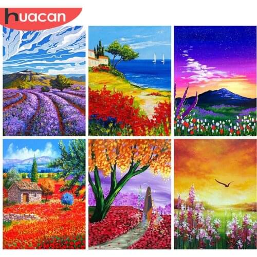 HUACAN Full Square Drill Diamond Painting 5d Sunset Flower Sea DIY Diamond Embroidery Landscape Needlework Home Decor