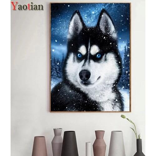 5D Diamond Painting Full Square round Drill Diamond Embroidery Husky dog in snow Cross Stitch Rhinestone Mosaic Decor Gift new