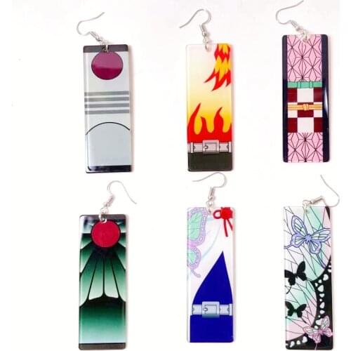 Anime Acrylic Drop Earrings Demon Slayer Kimetsu no Yaiba Blade of Ghost Earings For Women Men Cosplay Jewelry Accessories Gift