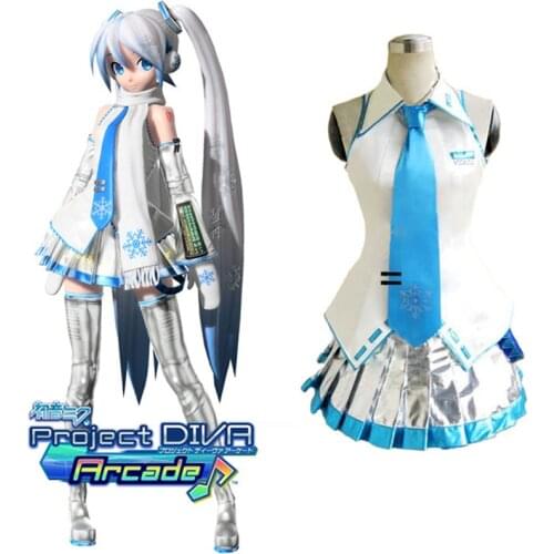 Free Shipping Vocaloid Project Diva Snow Miku Cosplay Uniform Dress Women Girls Halloween Costumes Custom-made