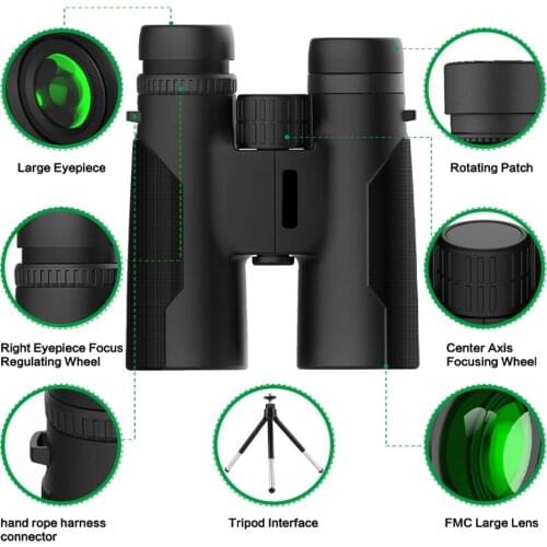 12x42 HD High Power Binoculars BAK4 Prism Multi-layer Green Coating Portable Telescope Waterproof Outdoor Camping Hunting