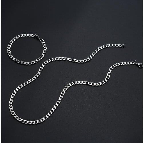 Hot sale width 6MM stainless steel Cuban chain necklace & bracelet fashion jewelry set hip hop rock jewelry for men