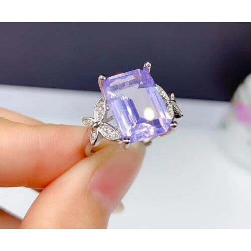 CoLife Jewelry 925 Silver Gemstone Ring 10mm * 14mm Emerald Cut Natural Lavender Amethyst Silver Ring Fashion Amethyst Jewelry