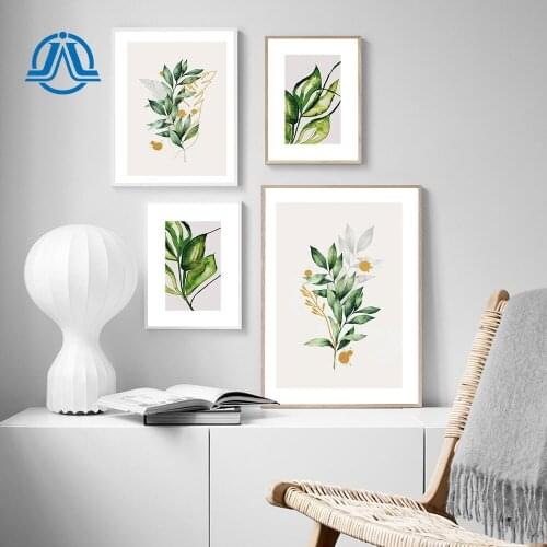 Golden Line Art Poster Plant And Flower Canvas Painting Green Leaf Print Wall Art Minimalist Picture For Living Room Decoration