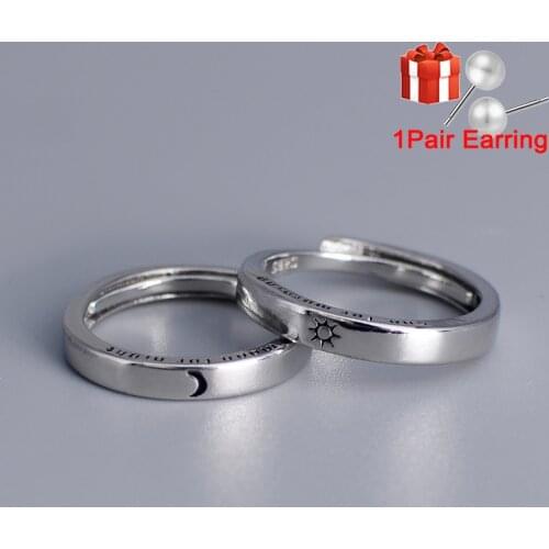 Fashion Simple Opening Sun Moon Ring Minimalist Silver Color Sun Moon Adjustable Ring For Men Women Couple Engagement Jewelry