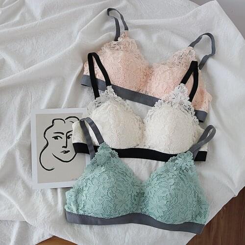 Wriufred Lace triangle cup underwear without steel ring ladies thin section bra girl candy color natural gathered lingerie