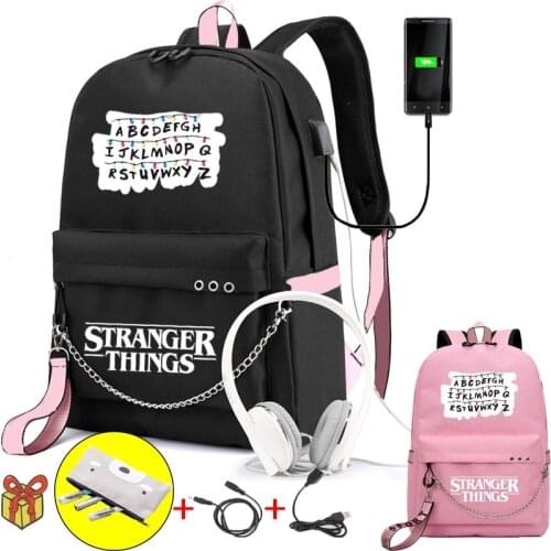 Stranger Things Backpack Multifunction USB Charging Travel Student Canvas Backpack for Teenagers Boy Girls School Bags Women bag