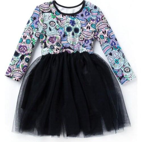 Brand New Halloween Party Dress Spring Autumn Toddler Girls Skull Print Long Sleeve Vestidos Infantil Meninas Girl Clothes