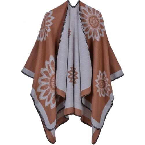 FXAASS New Autumn Winter Shawl Fashion Poncho Women Cashmere Scarf for Lady Luxury Blanket Warm Pashmina Flowers Wholesale Cape