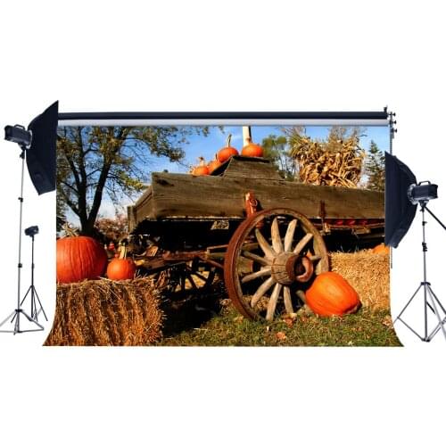 Autumn Harvest Backdrop Old Barn Farmland Backdrops Pumpkin Straw Haystack Wooden Farm Car Fall Background