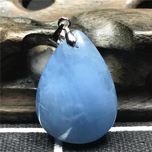 Necklace Pendant Natural Ocean Blue Aquamarine Jewelry For Woman Lady Men Clear Silver 28x20x10mm Beads Water Drop Stone AAAAA