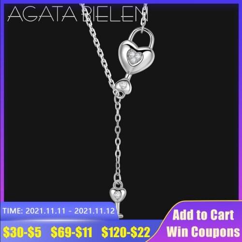 High quality 925 Sterling Silver open Heart Lock Key Shape of Love Heart Pendant Necklaces for Women