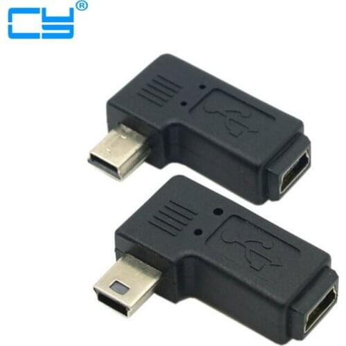 90 Degree Left & Right Angled Mini USB 5 Pin Male to Female Extension Adapter adaptor Black