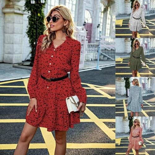 YGhan Womens Fashion Elegant Dresses Buttons Long Sleeves Without Belts Dresses