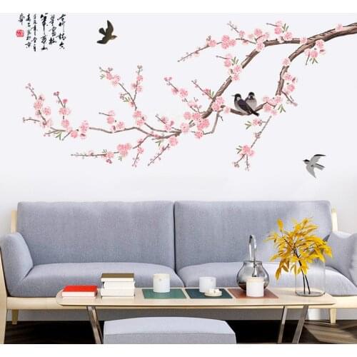 Romantic Peach Blossom Wall Stickers Bedroom Living Room TV Background Decoration Removable Home Decal