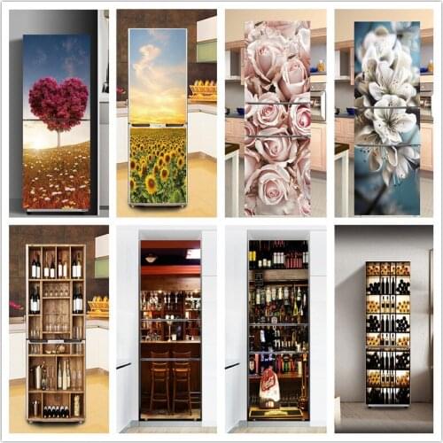 Self Adhesive PVC Refrigerator Sticker Waterproof Removable Wallpaper For Kitchen Fridge Home Decor Art Wall Decal Murals Poster