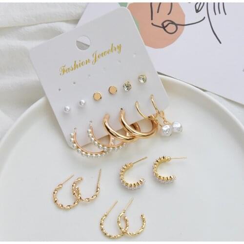 9 Pairs Golden Earrings Ear Cuff Set for Women Jewel Stylish 2021 Trend Jewelry Gift