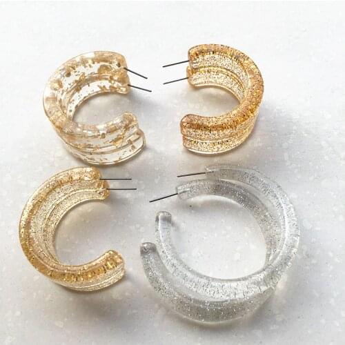 UJBOX Big promotion Glitter Resin Earrings For Women Multicolor Geometric Semicircular Gold Foil Hoop Earrings