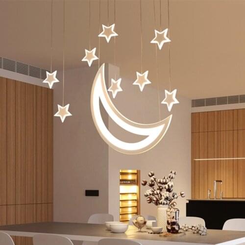 Modern Fashion Acrylic Moon Stars Led Pendant Light for Foyer Dining Room Bar Bedroom Suspension Lamp 1776