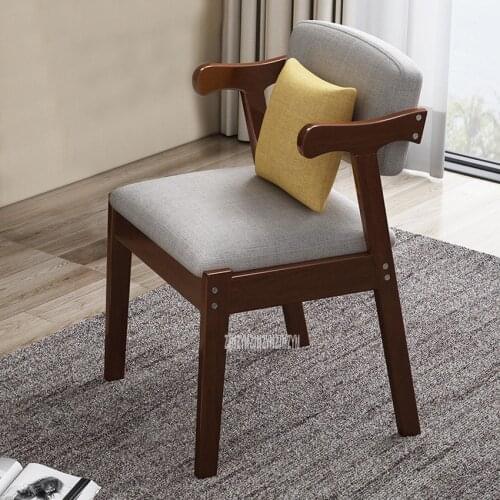 Solid Wood Dining Chair With Soft Cotton Linen Seat Cushion Modern Simple Rubber Wood Chair For Home Dining Room Living Room