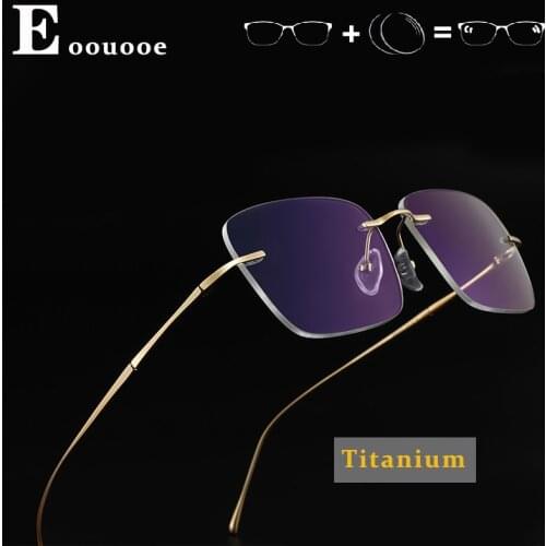 Titanium Rimless Glasses Eyeglasses Men Optical Lenses Multifocal Glasses Myopia Eyewear Women Glass