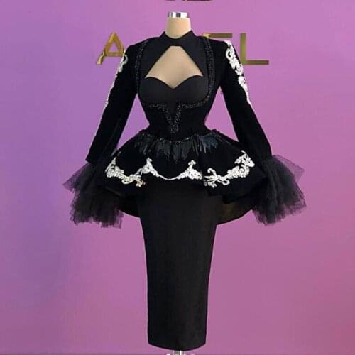 Lolita Prom Dresses Beaded Sheath vestido de fiesta Dubai Prom Dresses Peplum Applique Round Neckline robe de soiree