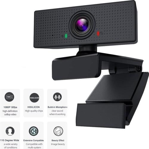 1080P HD USB Webcam Video Conference Live Streaming Web Camera with Microphone Widescreen Video Work Home Accessories