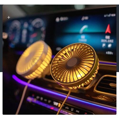360 Degree Rotation Adjustable Angle Car Air Vent USB Fan 3 Speed Electric Air Blower Cooling Fan with Colorful LED Light