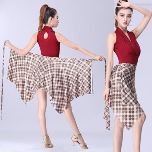 Latin Dance Skirt Plaid irregular Skirt Cha Cha/Rumba/Samba/Tango Dresses For Latin Dancing Practice Performance Dancewear