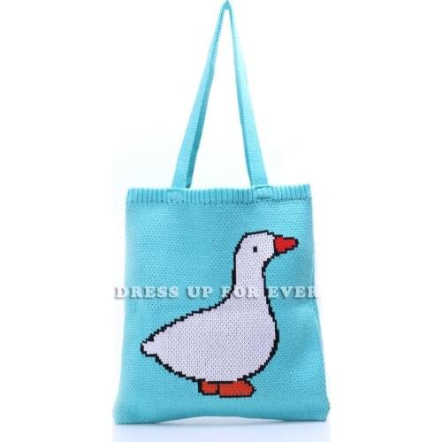 Female Bag Cartoon Crochet Woolen Shoulder Bag Simple Canvas Handbag Tote Large Capacity Embroidery Cute Book Bags For Girls