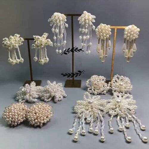 MENGJIQIAO Japan Exaggerated Elegant Pearl Beads Bowknot Flower Drop Earrings For Women Fashion Tassel Wedding Brincos Jewelry