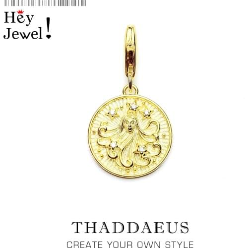 Simple Trendy 925 Sterling Silver Star Sign Virgo Pendant Charm Fashion Women Men Zodiac Gift Fit Bracelet Necklace Jewelry