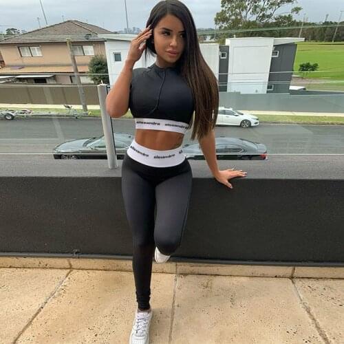 Women Black or Red Tracksuit Letter Printing 2 Piece Set Short Sleeved Top Plus Tight Sports Trousers Fashion Sweatpants Women