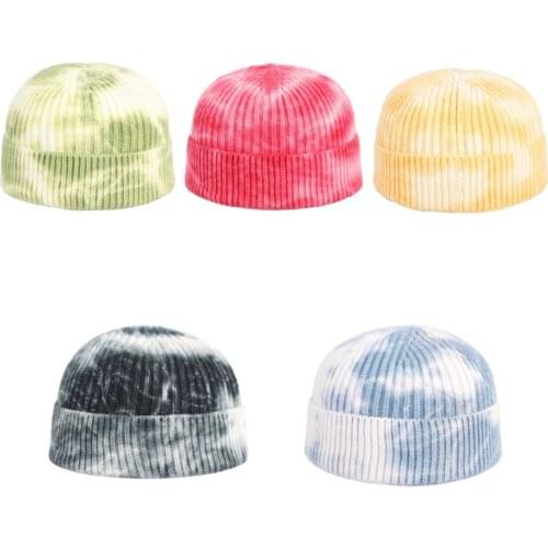Winter women wool knitted beanies Skullies Knit hats Bone caps Adult unisex tie-dyed Landlord hat Skullcap
