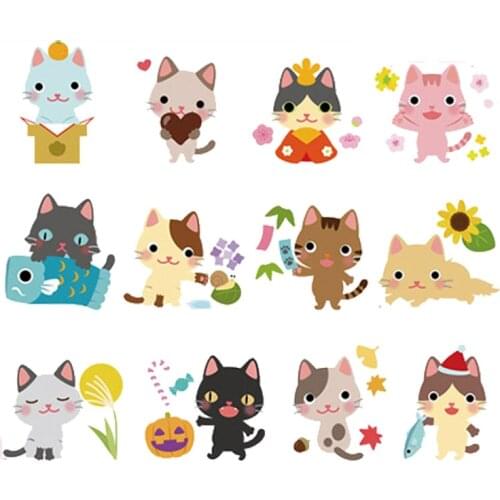 12pcs/set Cute Cat Wall Sticker Cat Switch Sticker Wall Sticker Home Decor for Living Room Children Room Switch Sticker