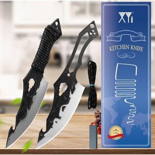 2 knives + 2 ropes + 1 sharpener + 1 gift box Full Tang Cleaver Butcher Hunting Hiking Stainless Steel Knife Chef Outdoor Tool