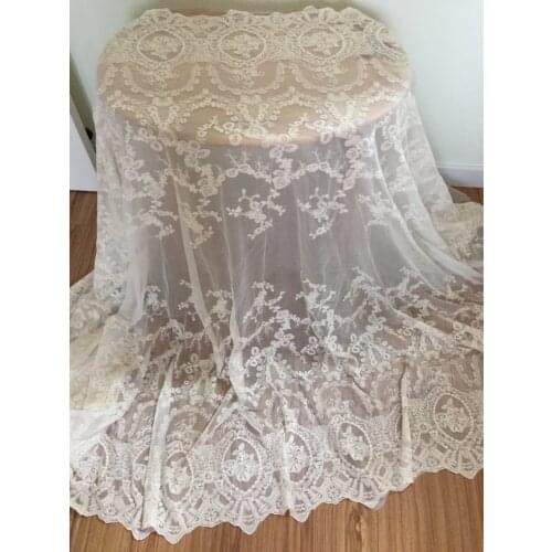 2 Yards Vintage Style Cotton Mesh Embroidered Lace Fabric in off white ,Wedding Gauze Fabric Lace by Yard 140cm wide