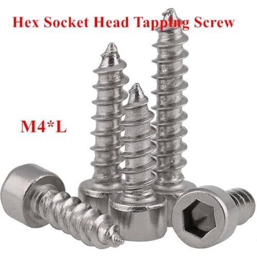 50pcs M4 Hex socket cap head self tapping screw Model Screws M4*10/12/15/20/25/30/35/40/45/50mm 304 Stainless Steel